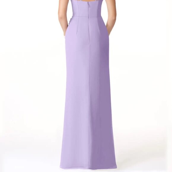Azazie Leo Bridesmaid Dress Size 8 NWT #18 Lilac Mermaid V-Neck Pleated Chiffon - Picture 5 of 11
